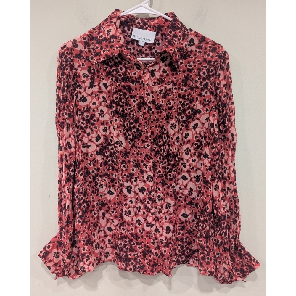 Gilner Farrar Floral Full Sleeve Button Down Blouse Size Large